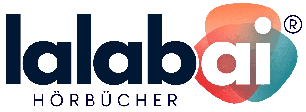 Logo für „lalabai HÖRBÜCHER“ mit „lala“ in dunkelblauer Schrift und „bai“ in weißer Schrift auf einer bunten, überlappenden, abgerundeten geometrischen Form. Darunter steht in kleinerer dunkelblauer Schrift „HÖRBÜCHER“, perfekt für Kindergeschichten und personalisierte Hörbücher. Personalisierbare Hörbücher von lalabai